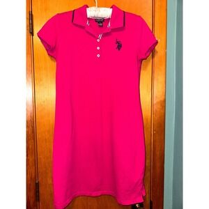 Polo Logo Womens Pink Shirt Dress Short Sleeves Casual Athletic Size S